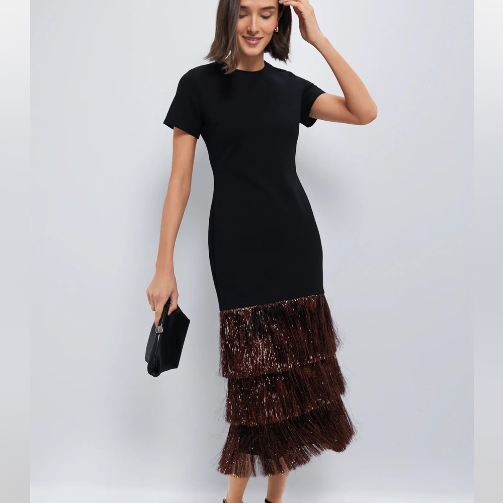 HYACINTH HOUSE

Black & Bronze Metallic Fringe Francie Short Sleeve Maxi Dress